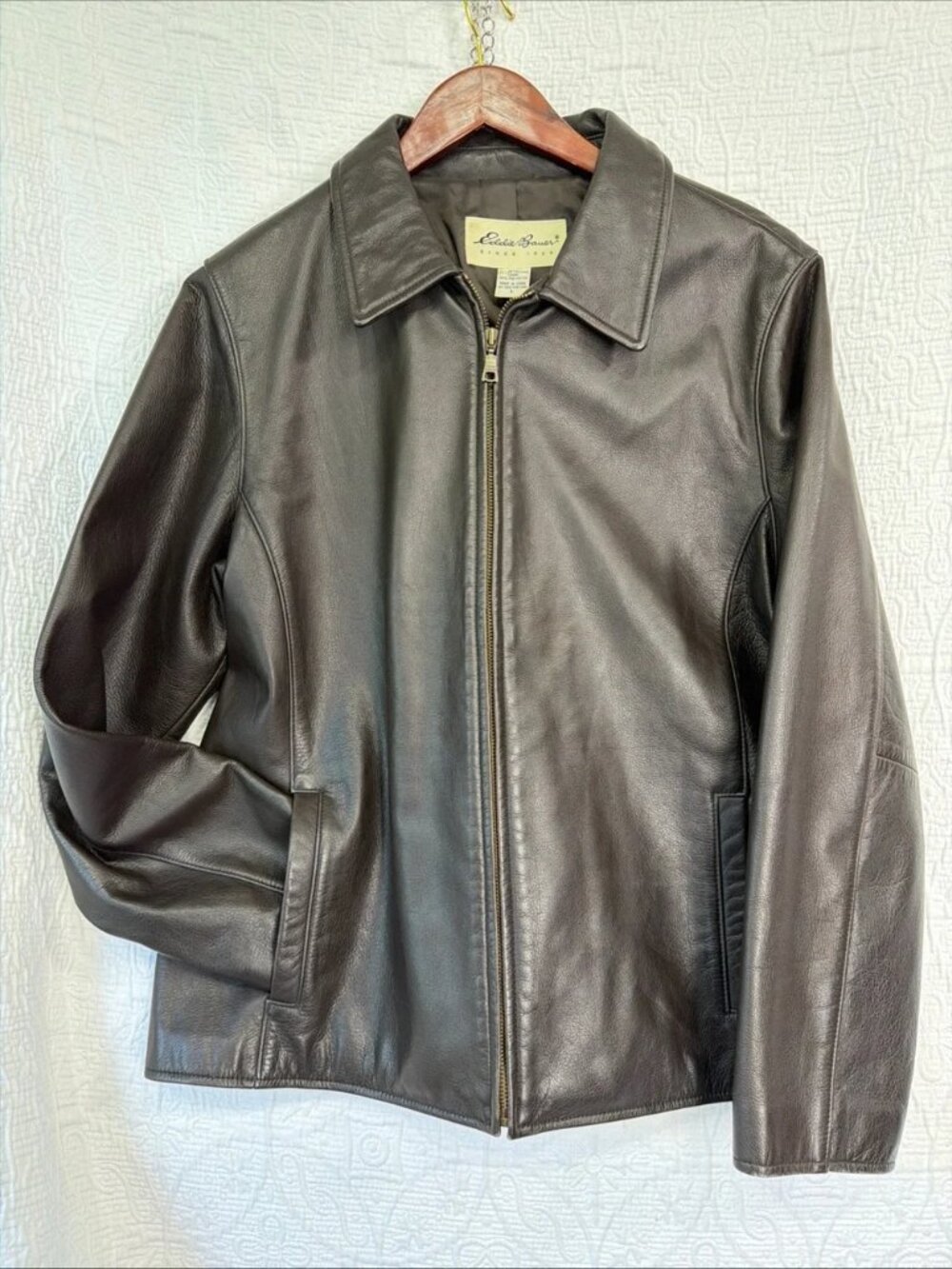 Vintage Eddie Bauer Brown Leather Zip Jaclet L